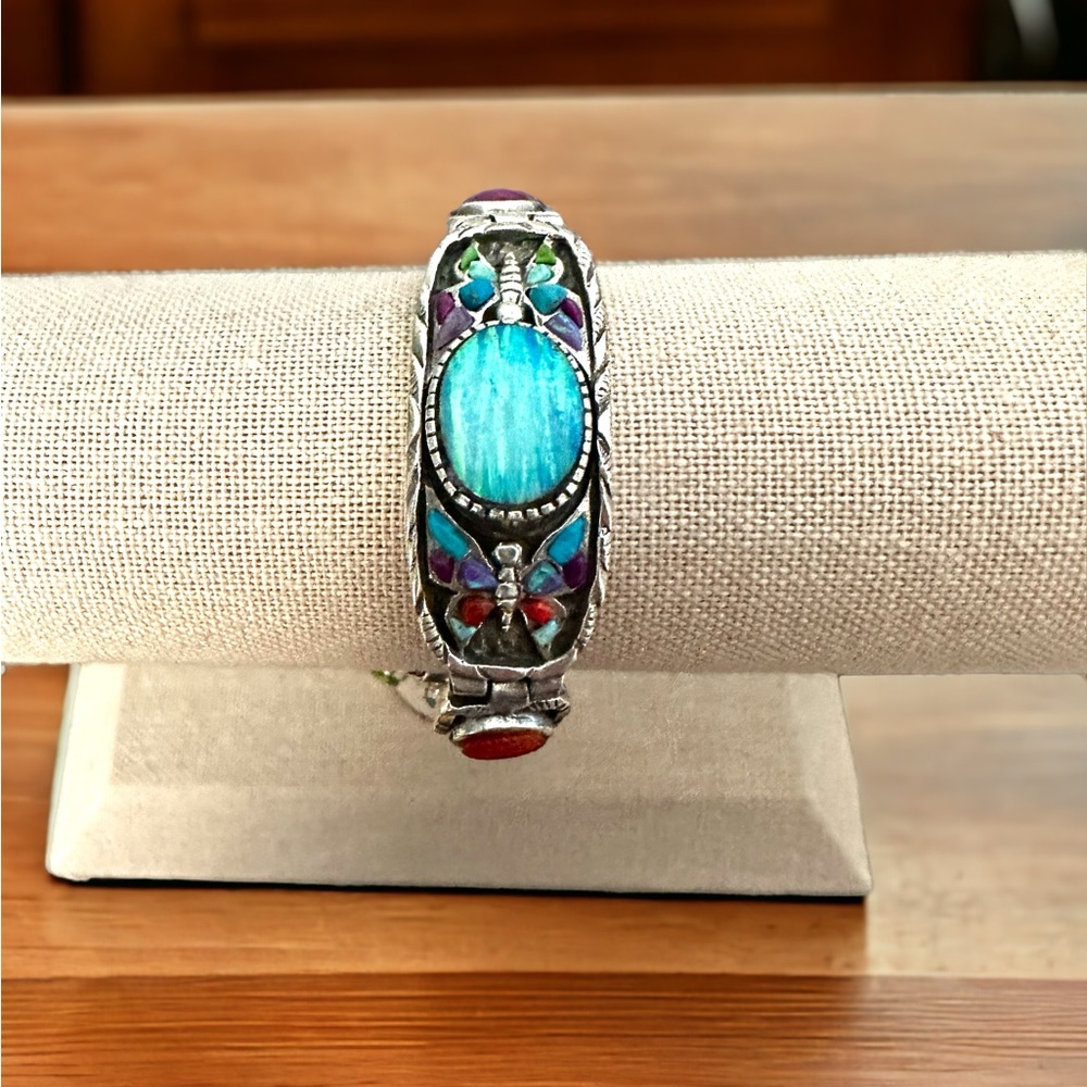 Stunning Fire Opal & Turquoise in Solid Sterling Silver Bracelet